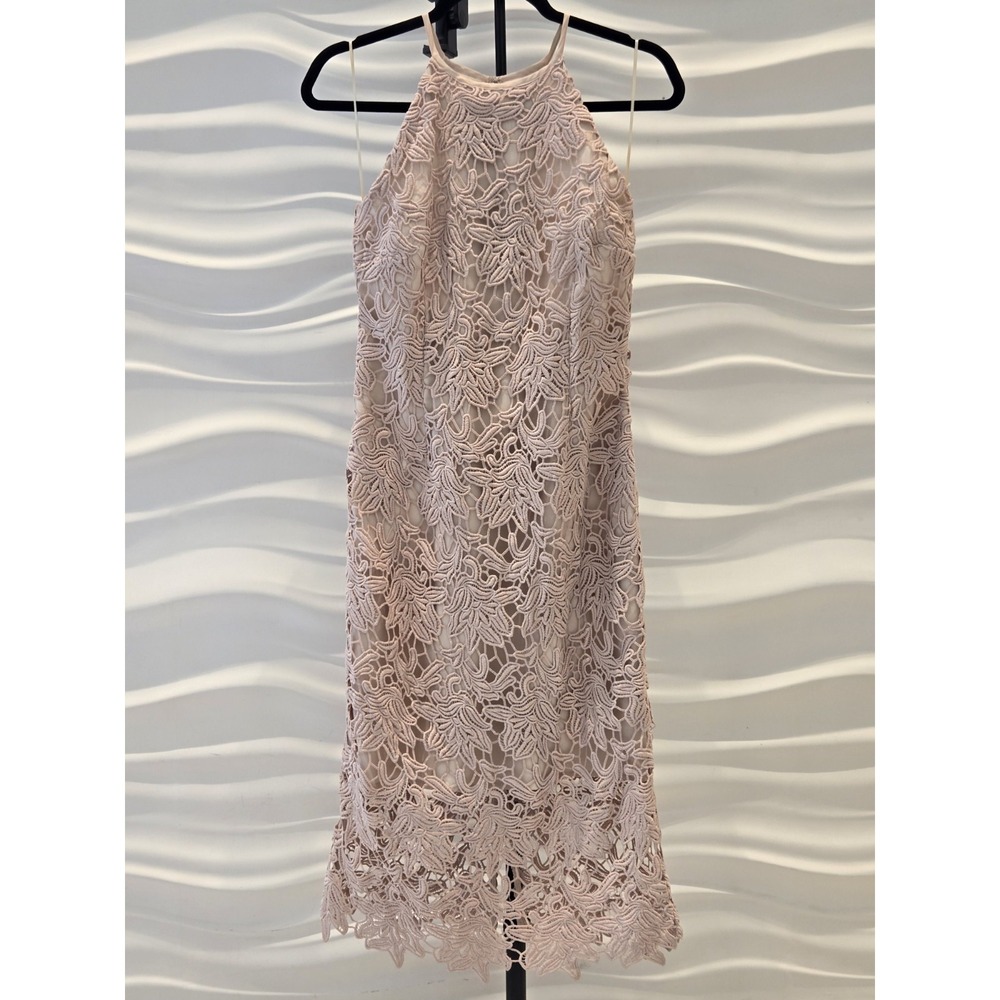 Sheath Dress Size M Women's Midi Beige Floral Lace Keepsake Sleeveless Back Zip